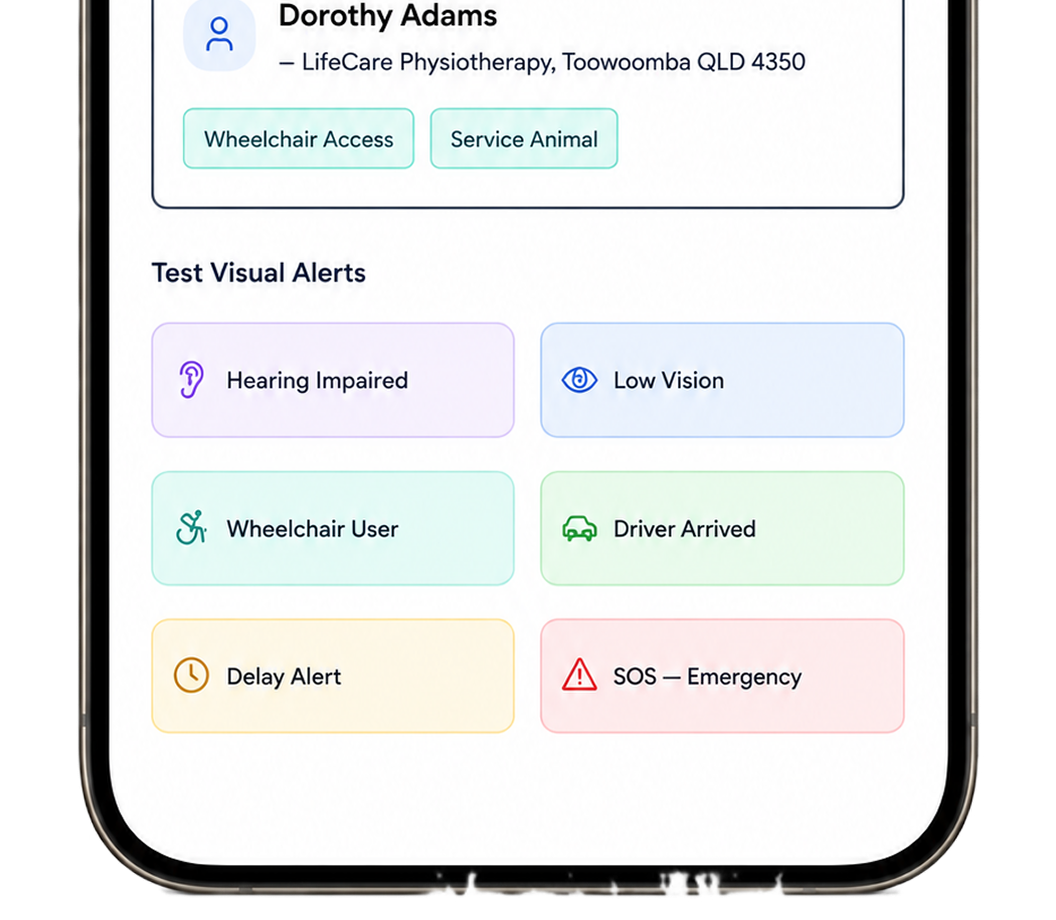 Drive2Ride accessibility and safety features screen
